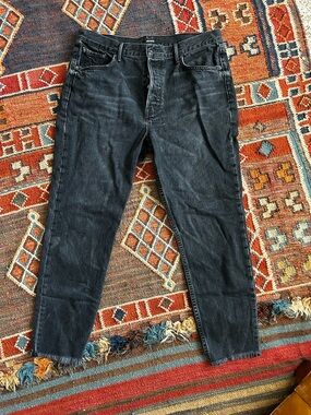 GRLFRND Black Washed Button-Fly Straight Jeans